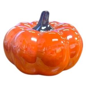 Ceramic Pumpkin Glossy Orange 3X5 inches Autumn Harvest Fall Rustic Halloween‎